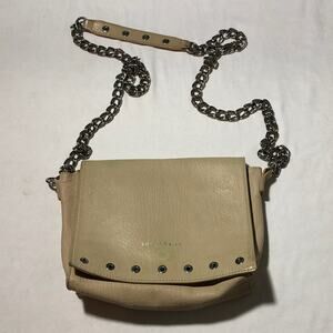 Longchamp Paris rocks grommet shoulder bag chain strap tan soft leather neutral